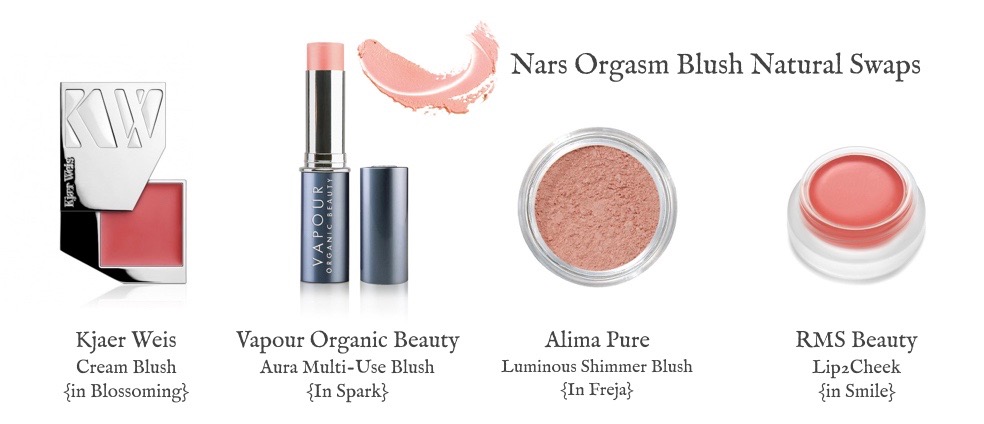 Four natural alternatives for Nars Orgasm Blush, from Kjaer Weis, Vapour, Alima Pure & RMS Beauty.