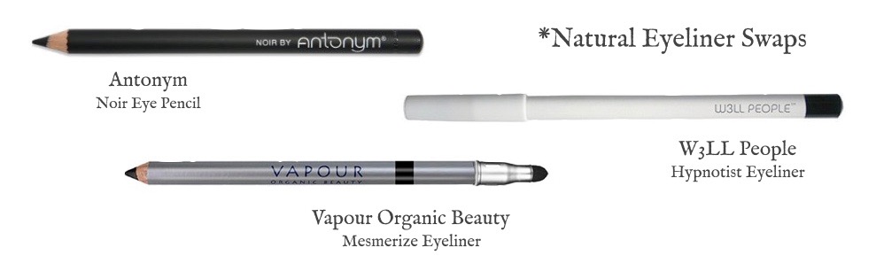 Make the switch to a natural eyeliner, especially if you're applying along the waterline. Antonym Noir Eye Pencil, Vapour Mesmerize Eyeliner & W3LL People Hypnotist Eyeliner.