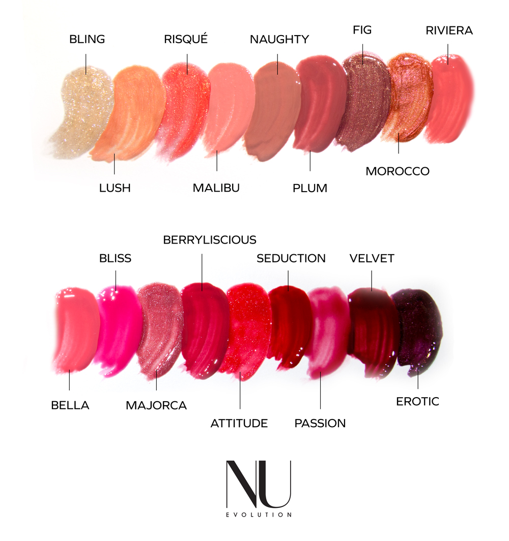 nu evolution lip gloss swatches and review